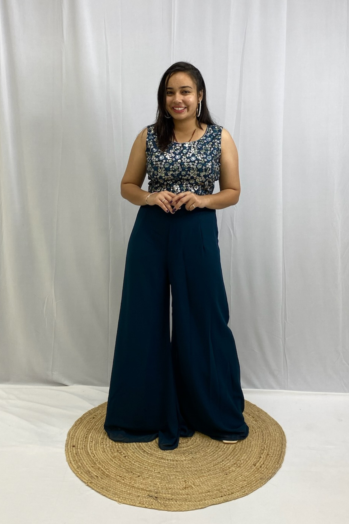 Stylish Georgette Crop Top & Plazo Set with Intricate Detailing & Chic Shrug