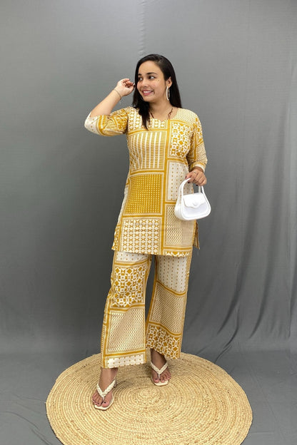 Printed Khadi Short Kurti Pant Co-ord Set, Natural Fabric Comfort for Smart Looks Everyday