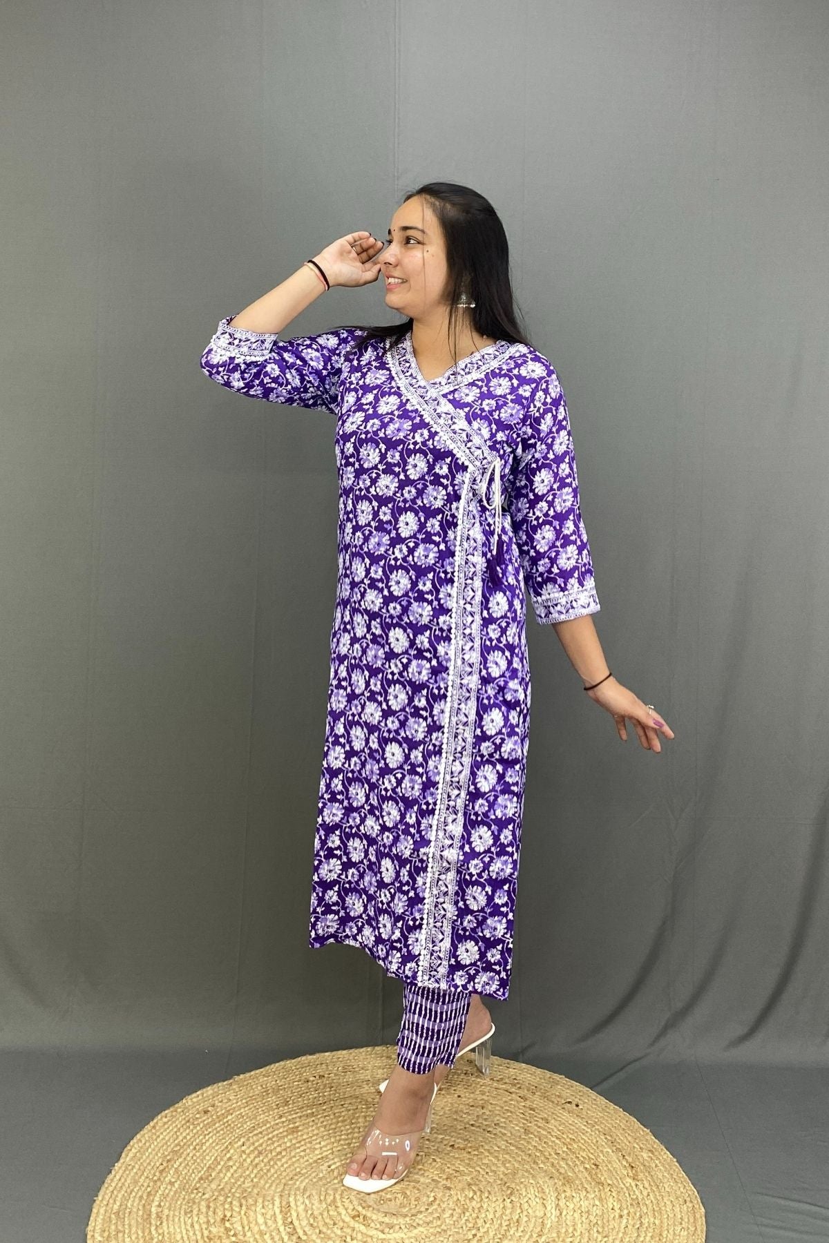 Ethnic Chic Look Angrakha Style Kurti Pant Set in Premium Cotton with Matching Dupatta