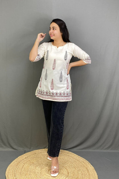 Summer-Ready Pure Cotton Short Kurti in Vibrant Patola Print