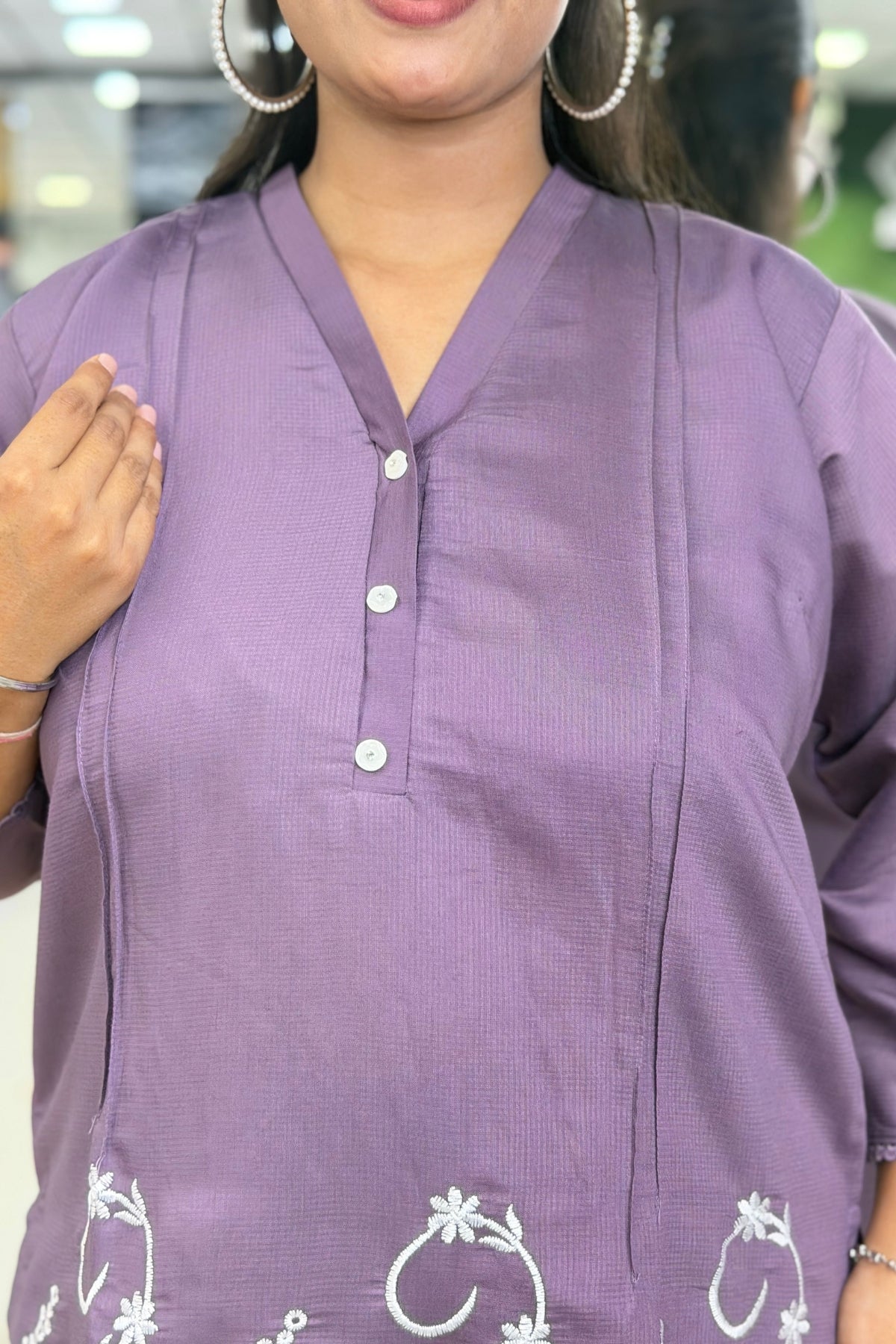 Cotton Flex Embroidered Short Tunic Trouser Cord Set with Heavy Thread Work