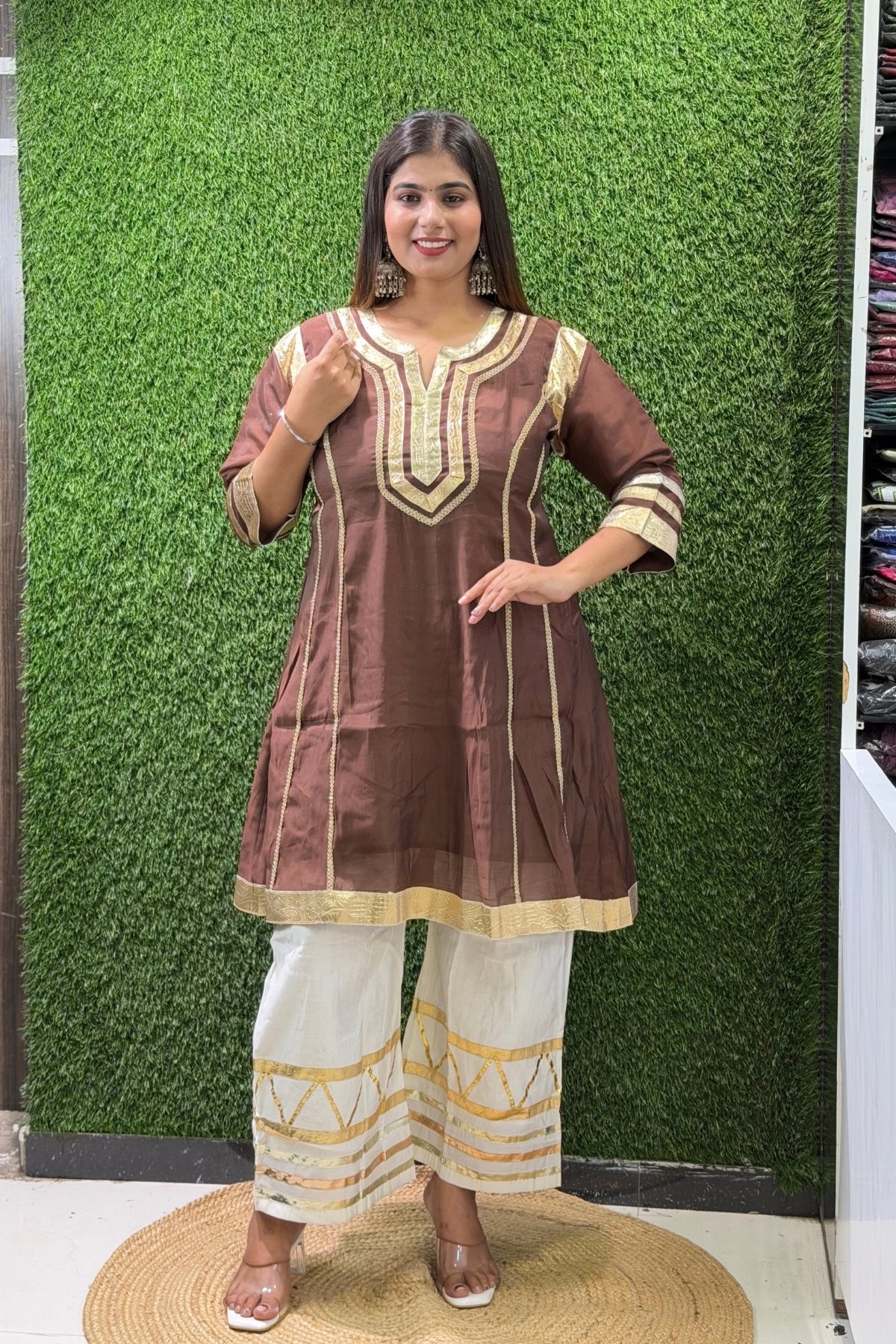 Mul Chanderi Gota Patti Work Tunic Kurta Palazzo Cord Set