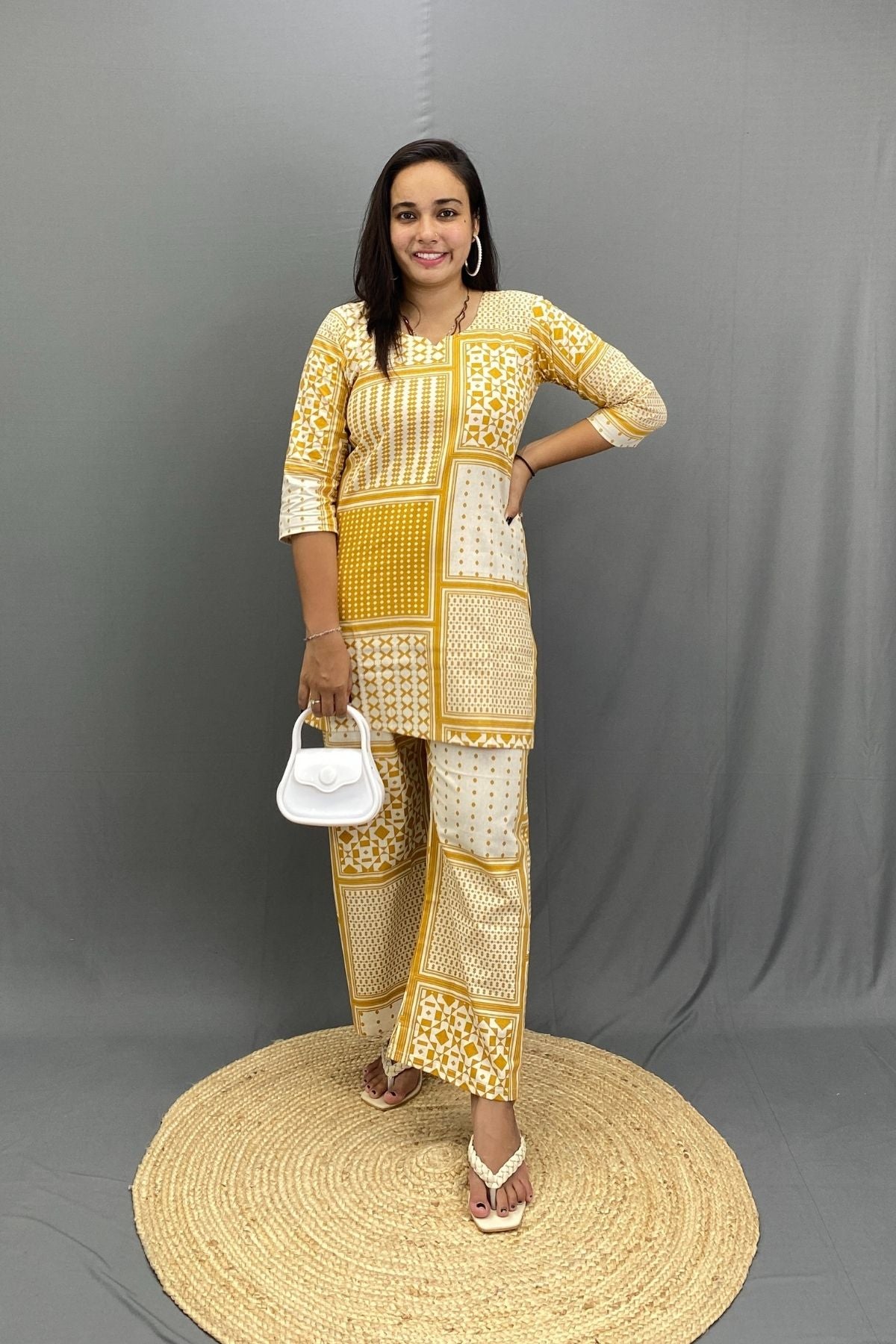 Printed Khadi Short Kurti Pant Co-ord Set, Natural Fabric Comfort for Smart Looks Everyday