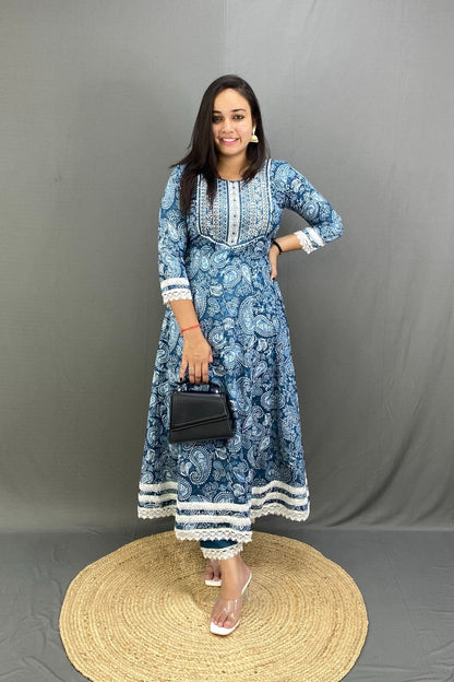 Anarkali Ghera Kurti Pant Dupatta Set with Heavy Rayon fabric Elegant Flow