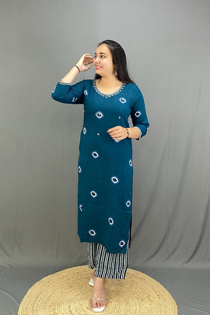 Pure Cotton Royal Blue Kurti Palazzo Set with Dupatta