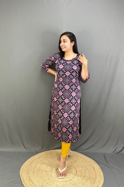 Premium Modal Silk Ajrak Print Side Cut Kurti