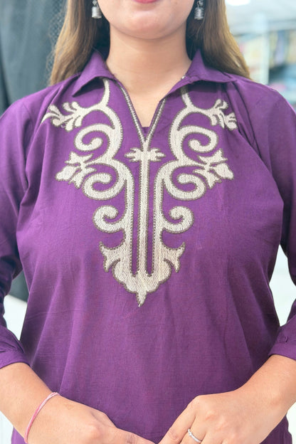 Embroidered Cord Set with Short Kurti, Semi Palazzo Pants & Heavy Thread Work