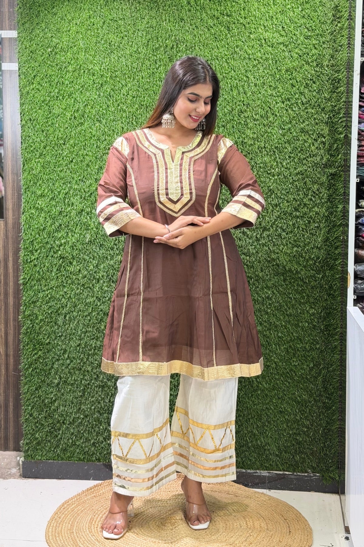 Mul Chanderi Gota Patti Work Tunic Kurta Palazzo Cord Set