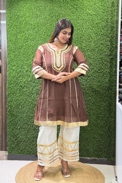 Mul Chanderi Gota Patti Work Tunic Kurta Palazzo Cord Set