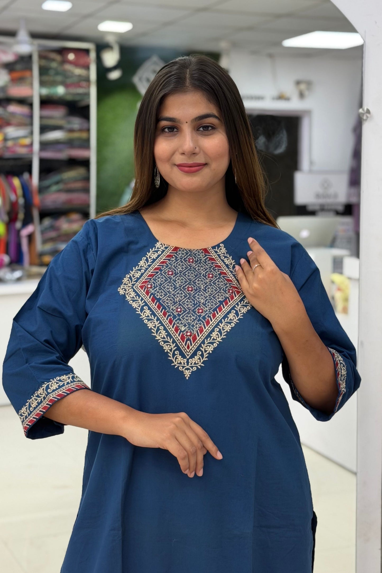 Premium Cotton Kurti Pant Co-ord Set with Multicolor Thread Work | Elegant Office Wear
