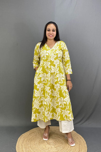 Premium Cotton Printed A-Line Kurti Co-ord Set with Khadi Trousers