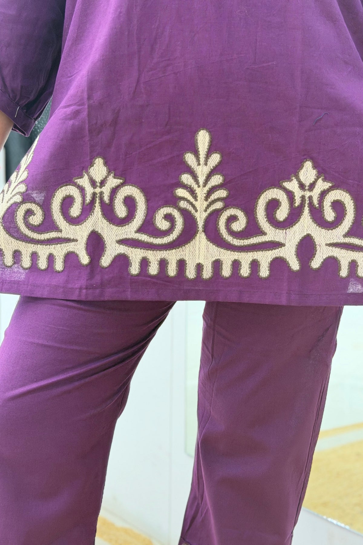 Embroidered Cord Set with Short Kurti, Semi Palazzo Pants & Heavy Thread Work
