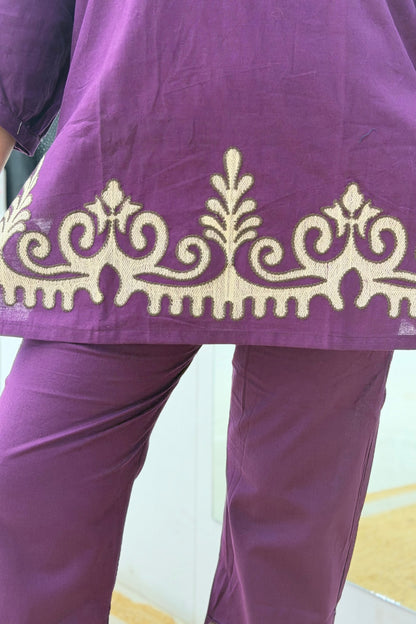 Embroidered Cord Set with Short Kurti, Semi Palazzo Pants & Heavy Thread Work