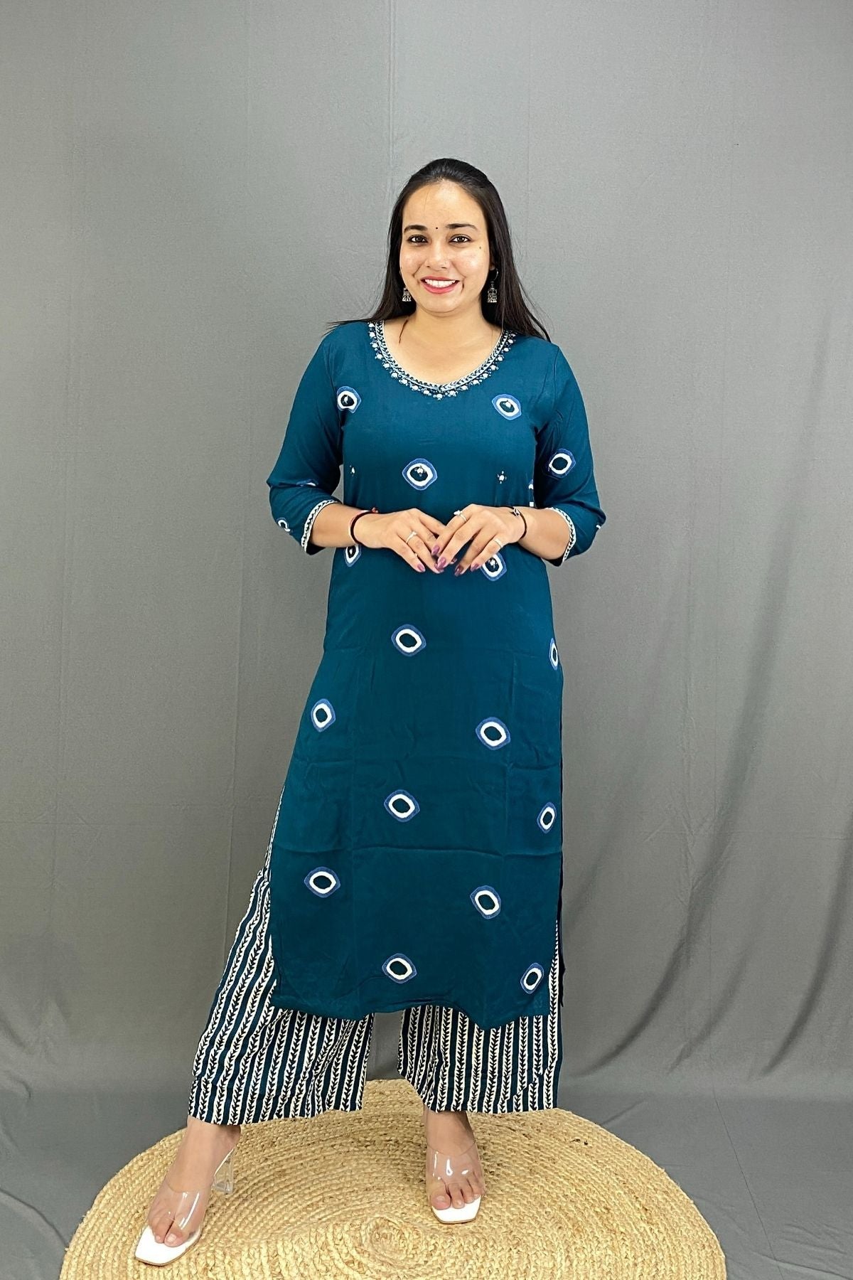 Pure Cotton Royal Blue Kurti Palazzo Set with Dupatta