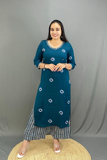 Pure Cotton Royal Blue Kurti Palazzo Set with Dupatta