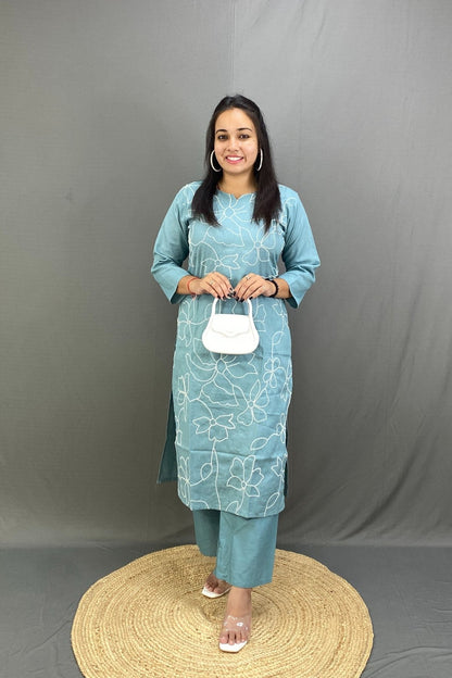 Sky Blue Cotton Dress with Mulmul Dupatta and White Hand Embroidery