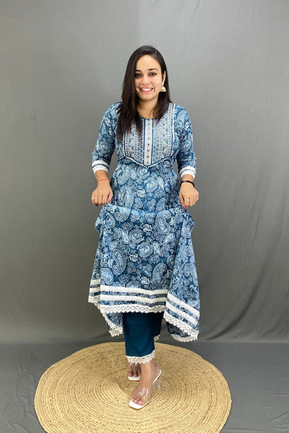 Anarkali Ghera Kurti Pant Dupatta Set with Heavy Rayon fabric Elegant Flow