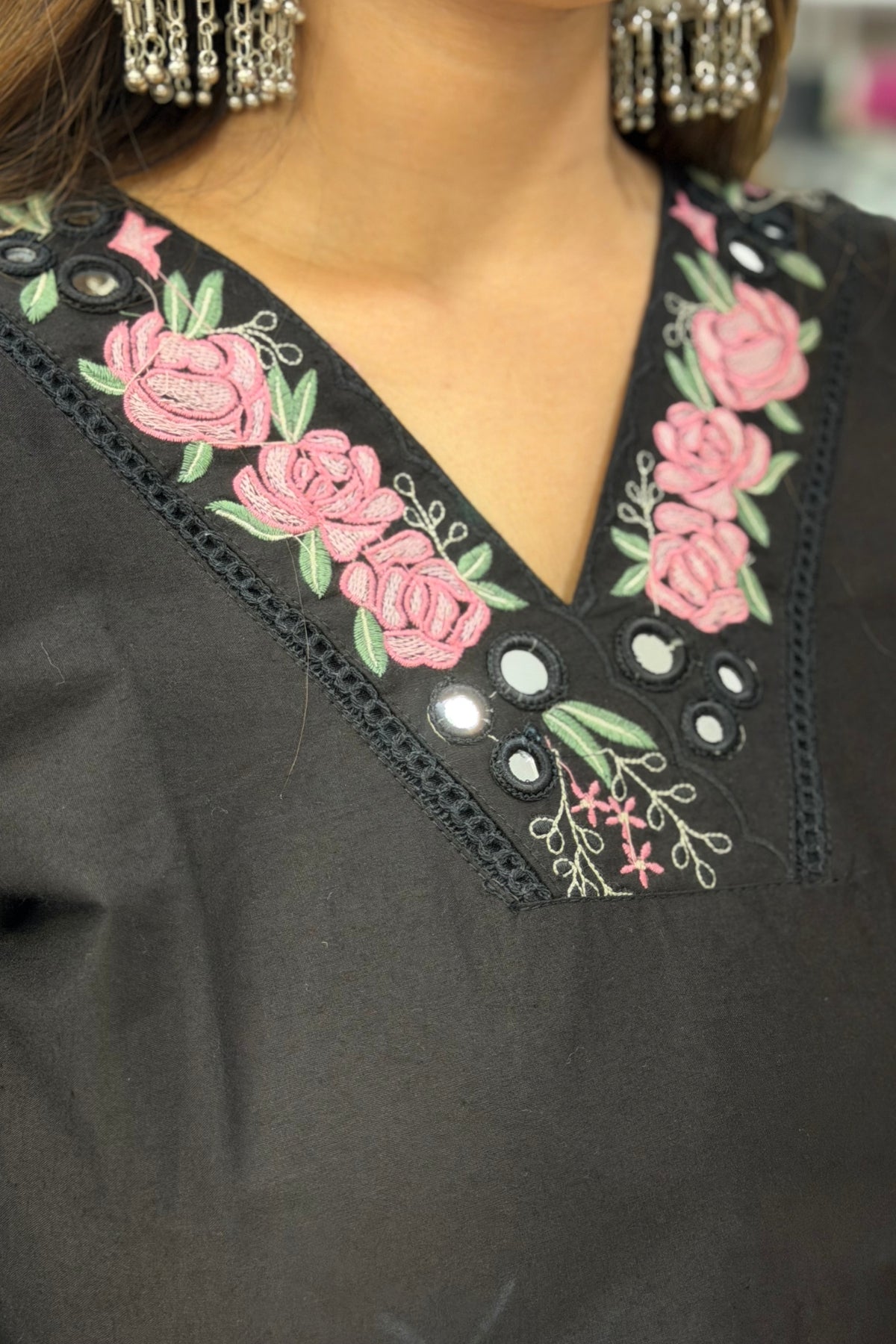 Pure Cotton V-Neck Kurta Palazzo Dupatta Set with Floral Thread Embroidery
