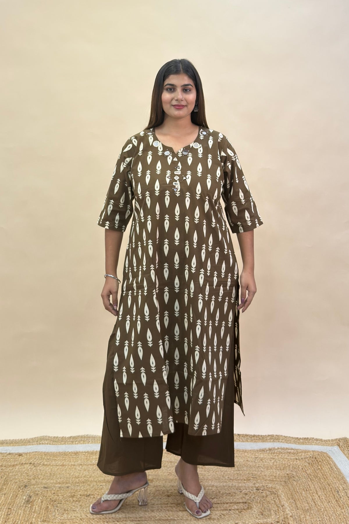 Premium Cotton Bagru Print Straight Kurti Set with Semi Palazzo & Mulmul Cotton Dupatta