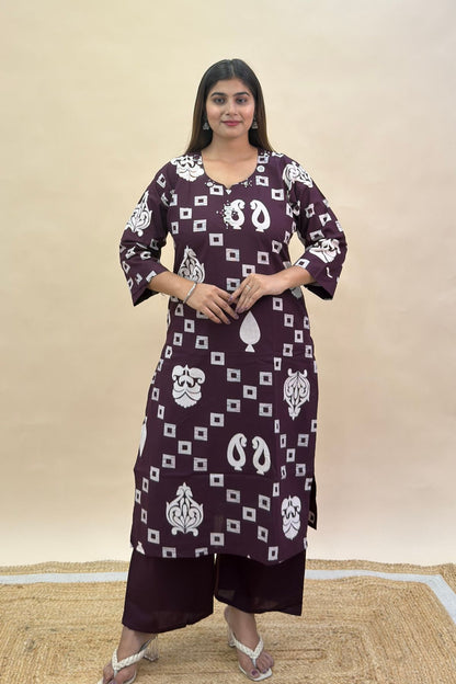 Premium Cotton Kurta Set with Abhala Mirror Work, Semi Palazzo Pant & Mulmul Printed Dupatta