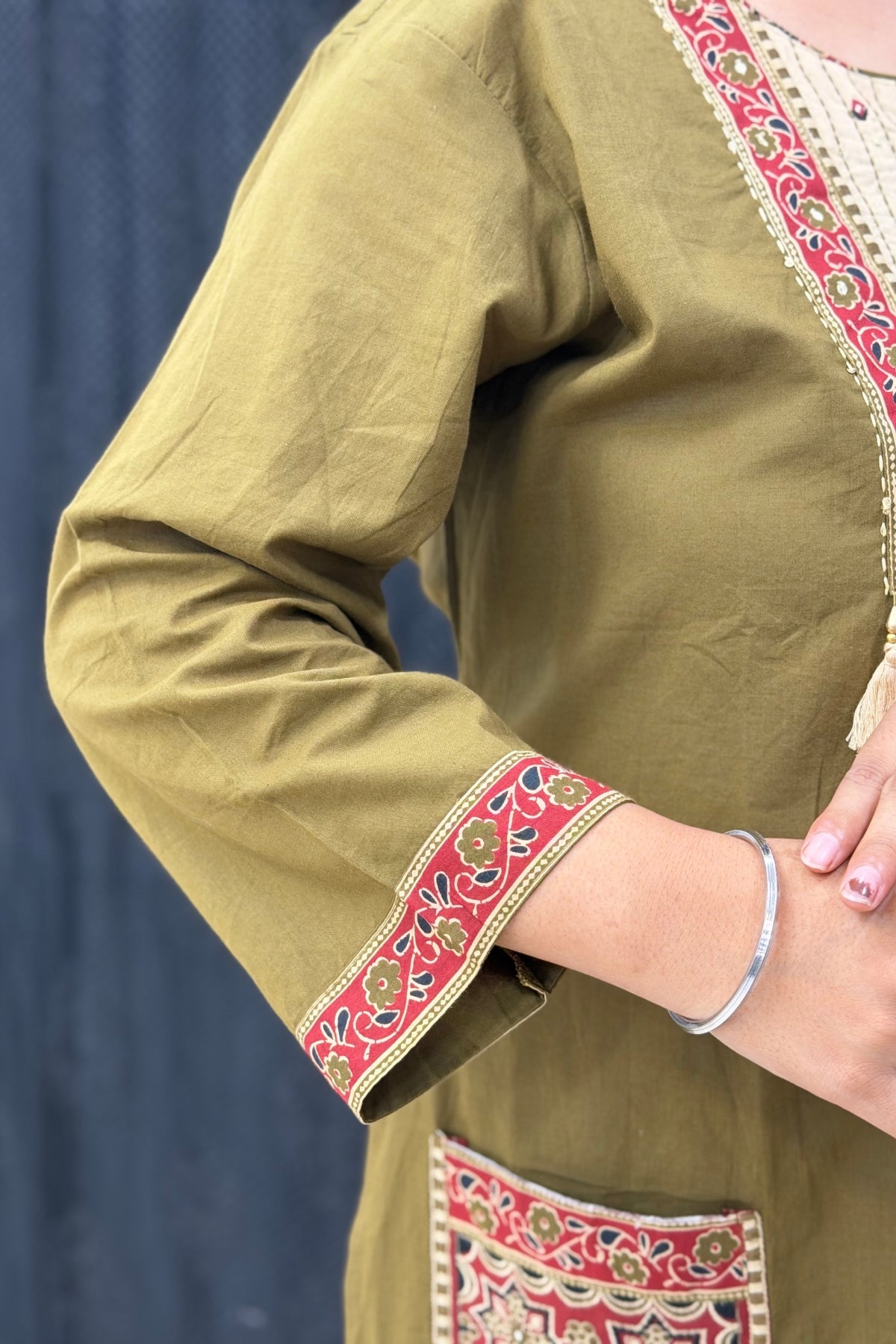 Plus Size Pure Cotton Kurta Palazzo Dupatta Set with Ajrak Patch Wor