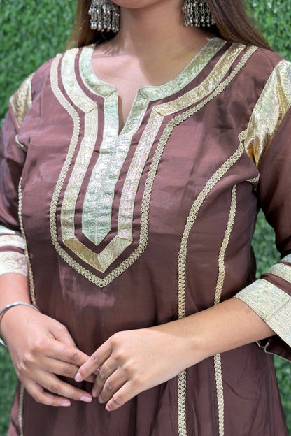 Mul Chanderi Gota Patti Work Tunic Kurta Palazzo Cord Set