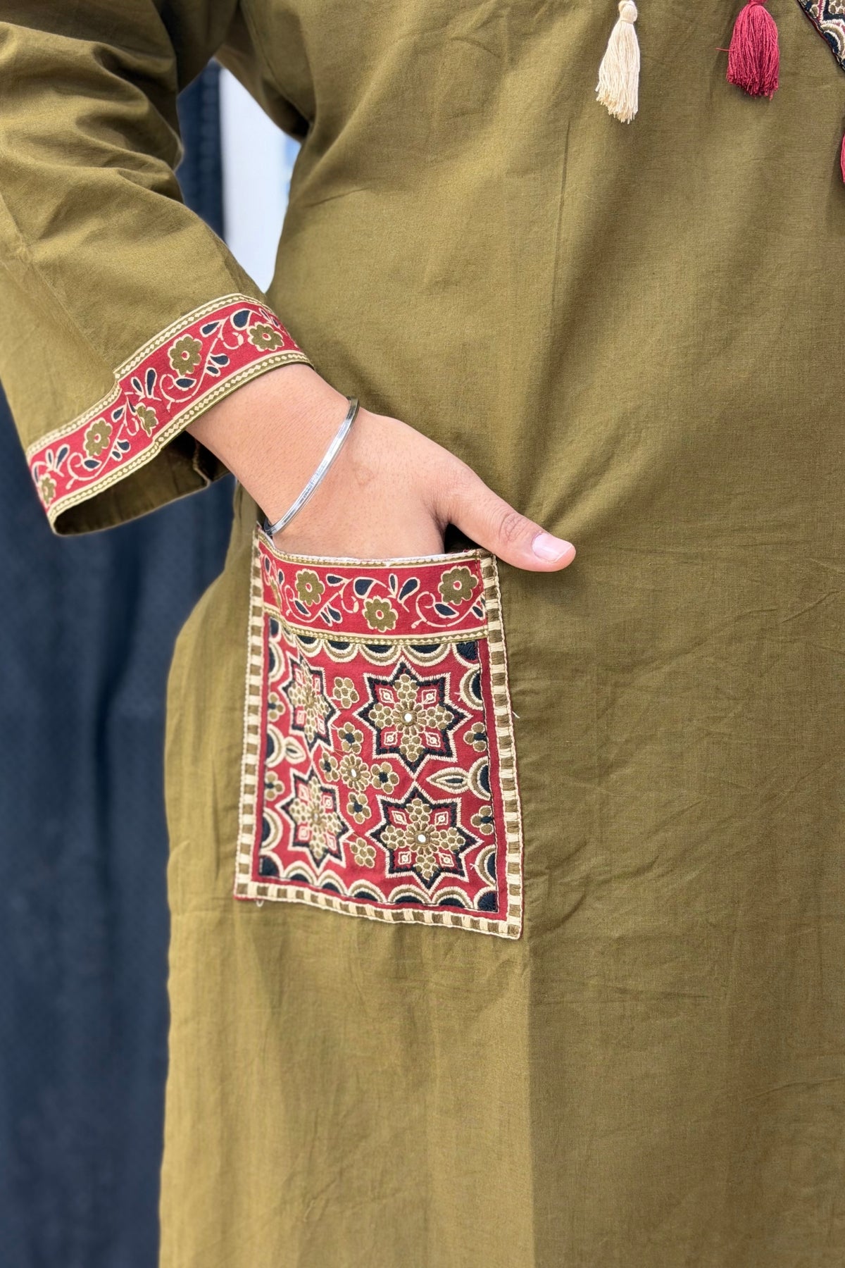 Plus Size Pure Cotton Kurta Palazzo Dupatta Set with Ajrak Patch Wor