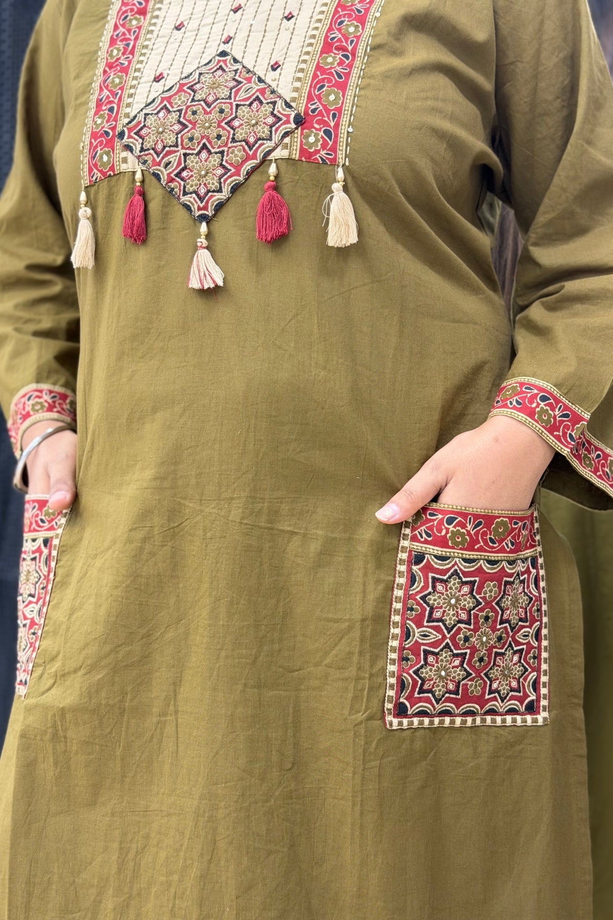 Plus Size Pure Cotton Kurta Palazzo Dupatta Set with Ajrak Patch Wor