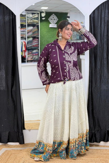 Heavy Rayon Bandhej Print Full-Sleeve Ethnic Fusion Shirt Style Short Kurti