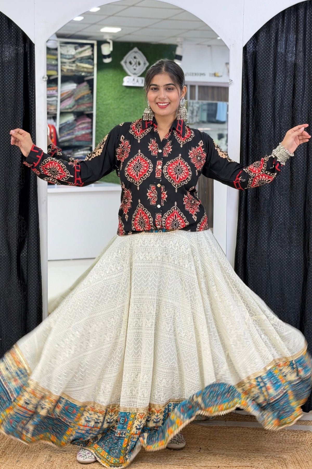 Heavy Rayon Bandhej Print Full-Sleeve Ethnic Fusion Shirt Style Short Kurti
