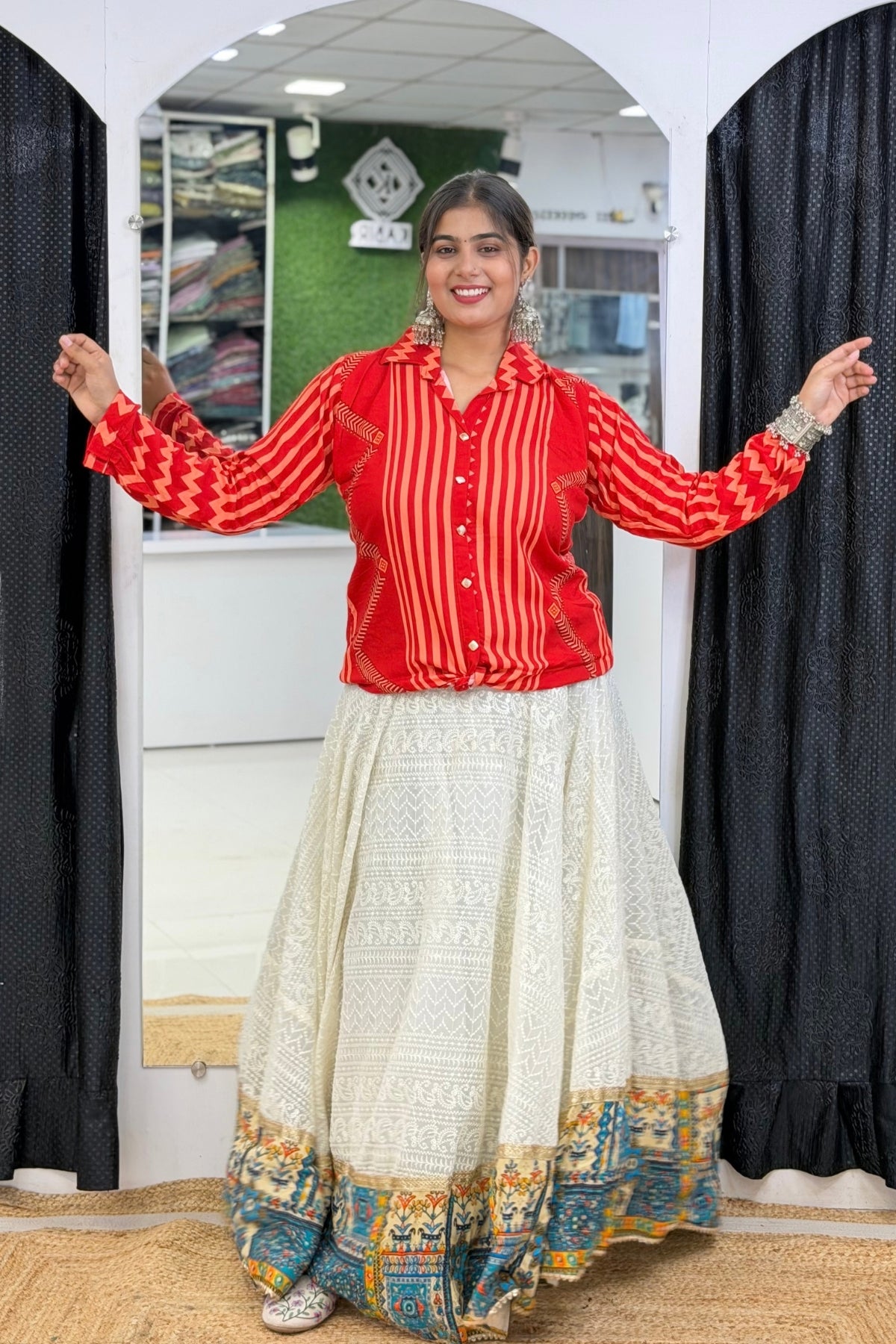 Heavy Rayon Bandhej Print Full-Sleeve Ethnic Fusion Shirt Style Short Kurti
