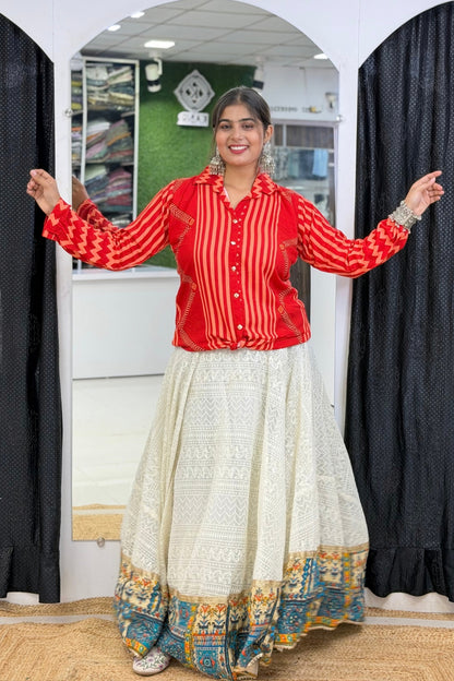 Heavy Rayon Bandhej Print Full-Sleeve Ethnic Fusion Shirt Style Short Kurti