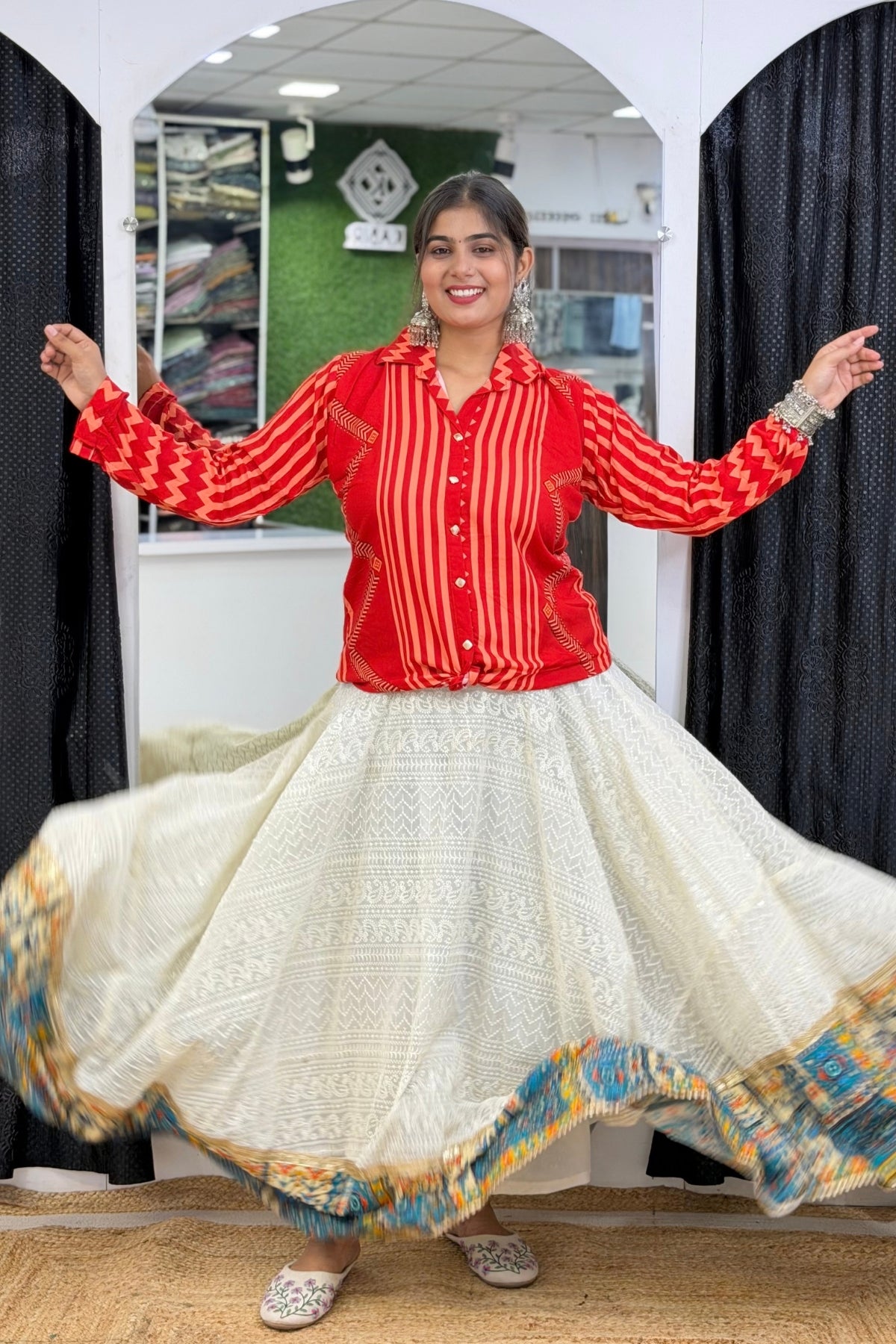 Heavy Rayon Bandhej Print Full-Sleeve Ethnic Fusion Shirt Style Short Kurti