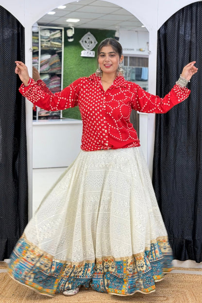 Heavy Rayon Bandhej Print Full-Sleeve Ethnic Fusion Shirt Style Short Kurti