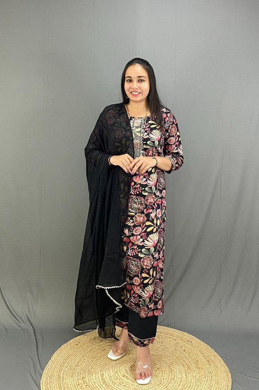 Lightweight Rayon Floral Print Kurti Pant Set with Dupatta