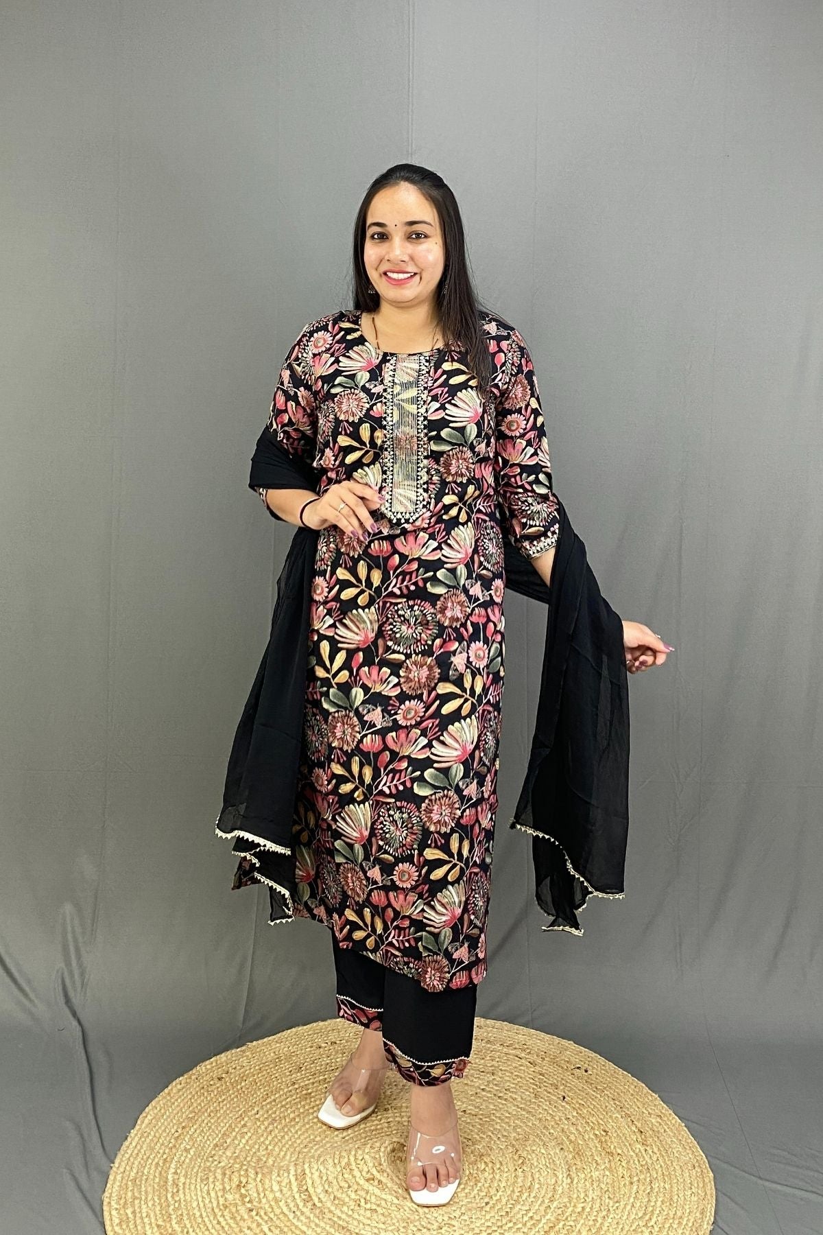 Lightweight Rayon Floral Print Kurti Pant Set with Dupatta