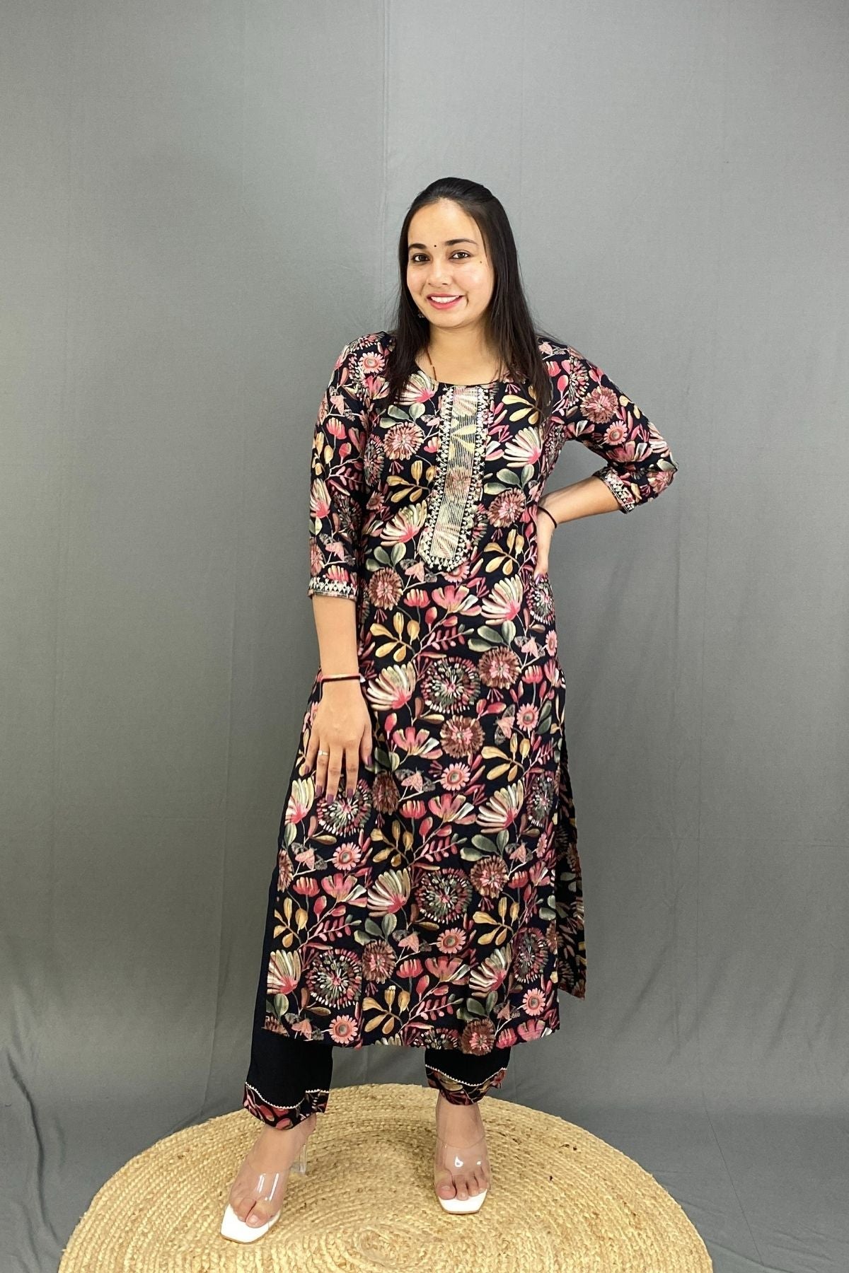 Lightweight Rayon Floral Print Kurti Pant Set with Dupatta