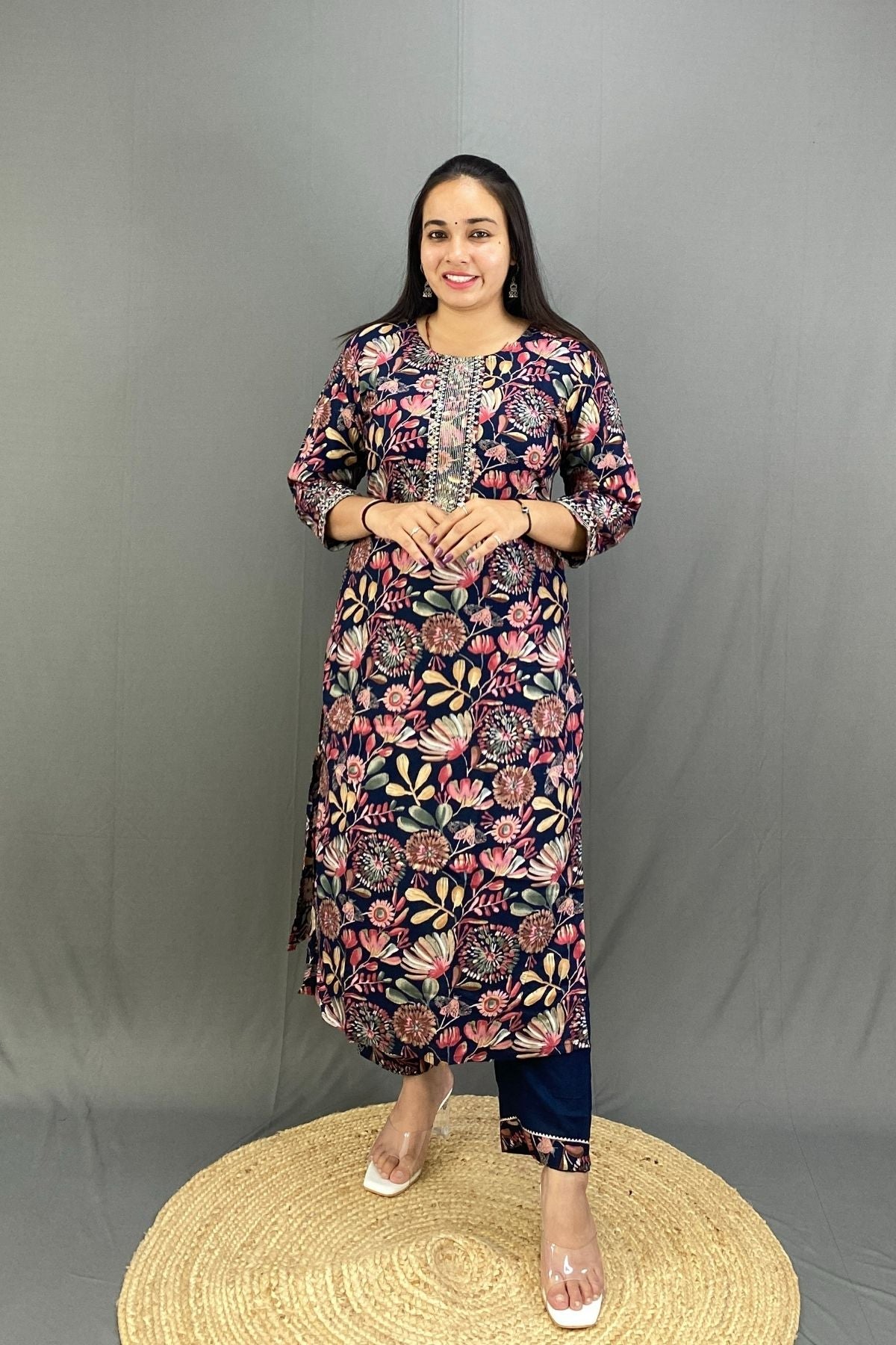 Lightweight Rayon Floral Print Kurti Pant Set with Dupatta