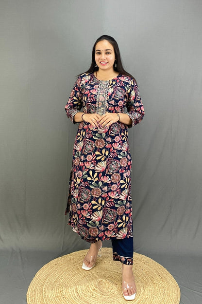 Lightweight Rayon Floral Print Kurti Pant Set with Dupatta