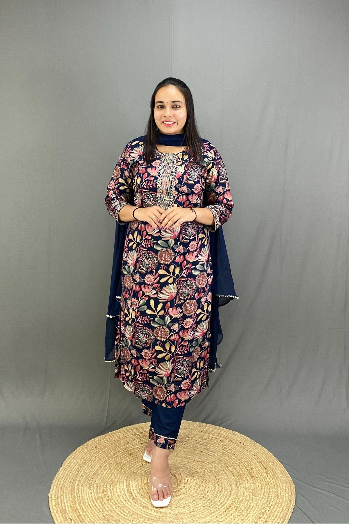 Lightweight Rayon Floral Print Kurti Pant Set with Dupatta