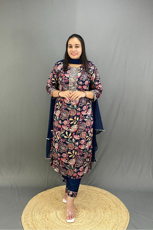 Lightweight Rayon Floral Print Kurti Pant Set with Dupatta
