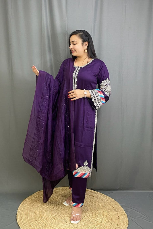 Luxurious Heavy Imported Fabric Suit Set with Kashmiri Patchwork & Dupatta