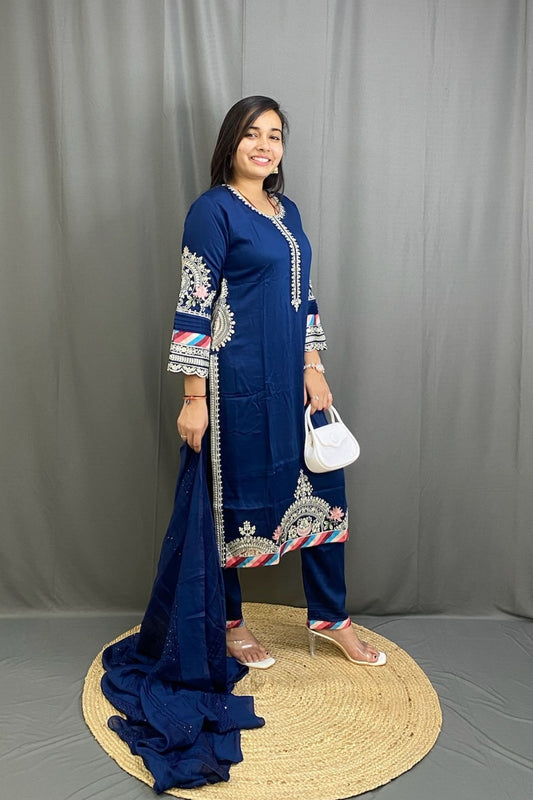 Luxurious Heavy Imported Fabric Suit Set with Kashmiri Patchwork & Dupatta