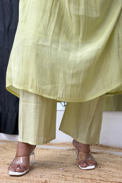 Mul Chanderi Empire-Waist Anarkali Kurta Pant Dupatta Set with Beaded Cut Dana Scoop Neckline