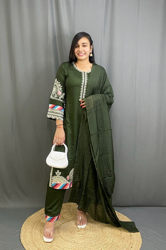 Luxurious Heavy Imported Fabric Suit Set with Kashmiri Patchwork & Dupatta