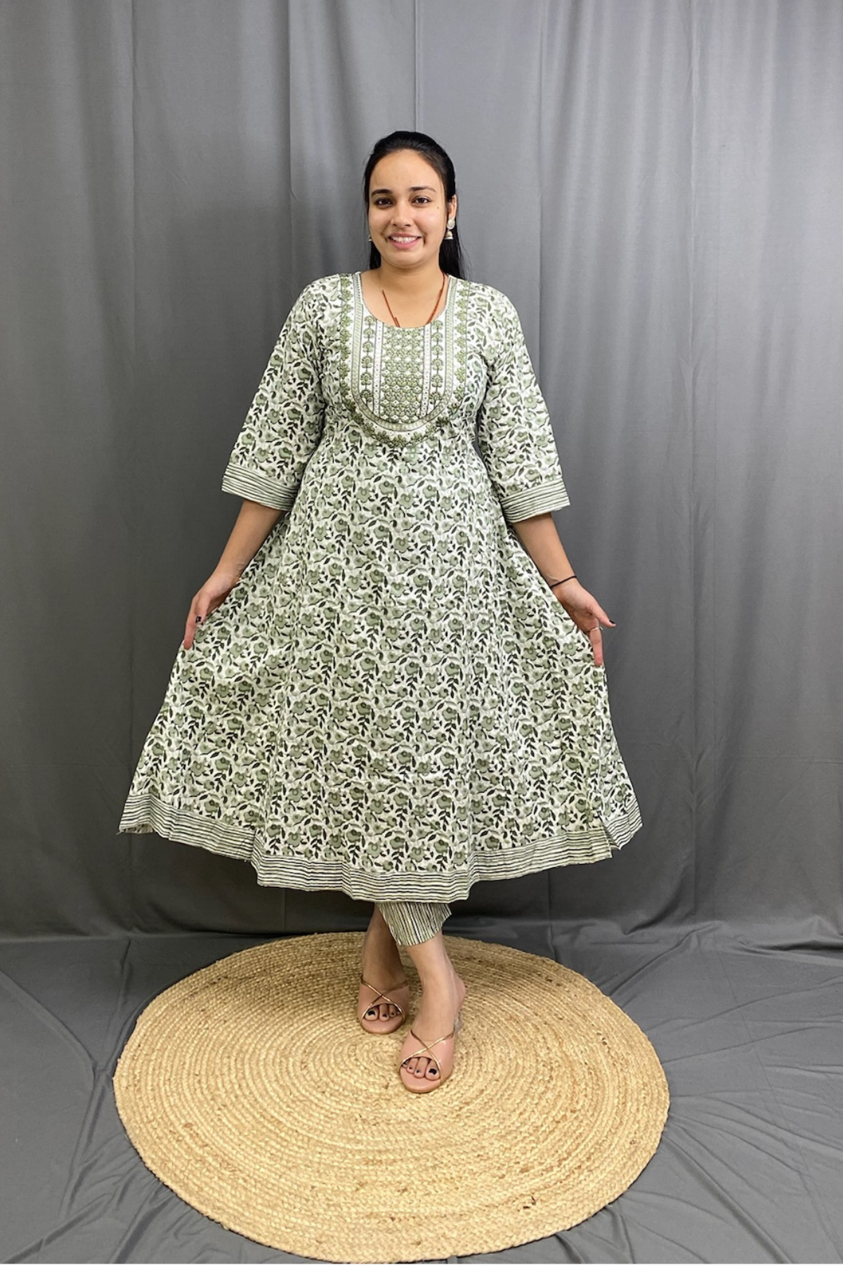 Budget Friendly Pure Cotton Ghera Kurti Pant Dupatta Set