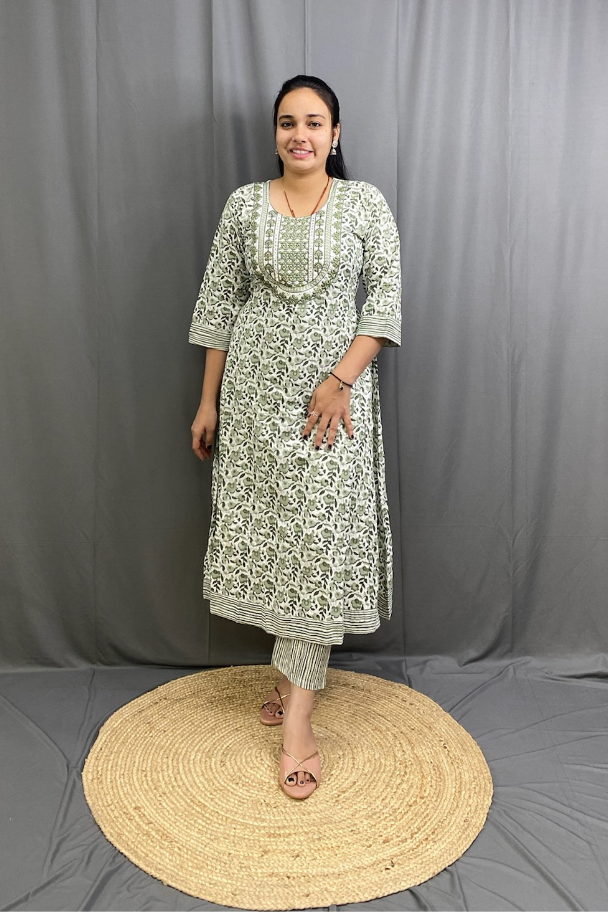 Budget Friendly Pure Cotton Ghera Kurti Pant Dupatta Set