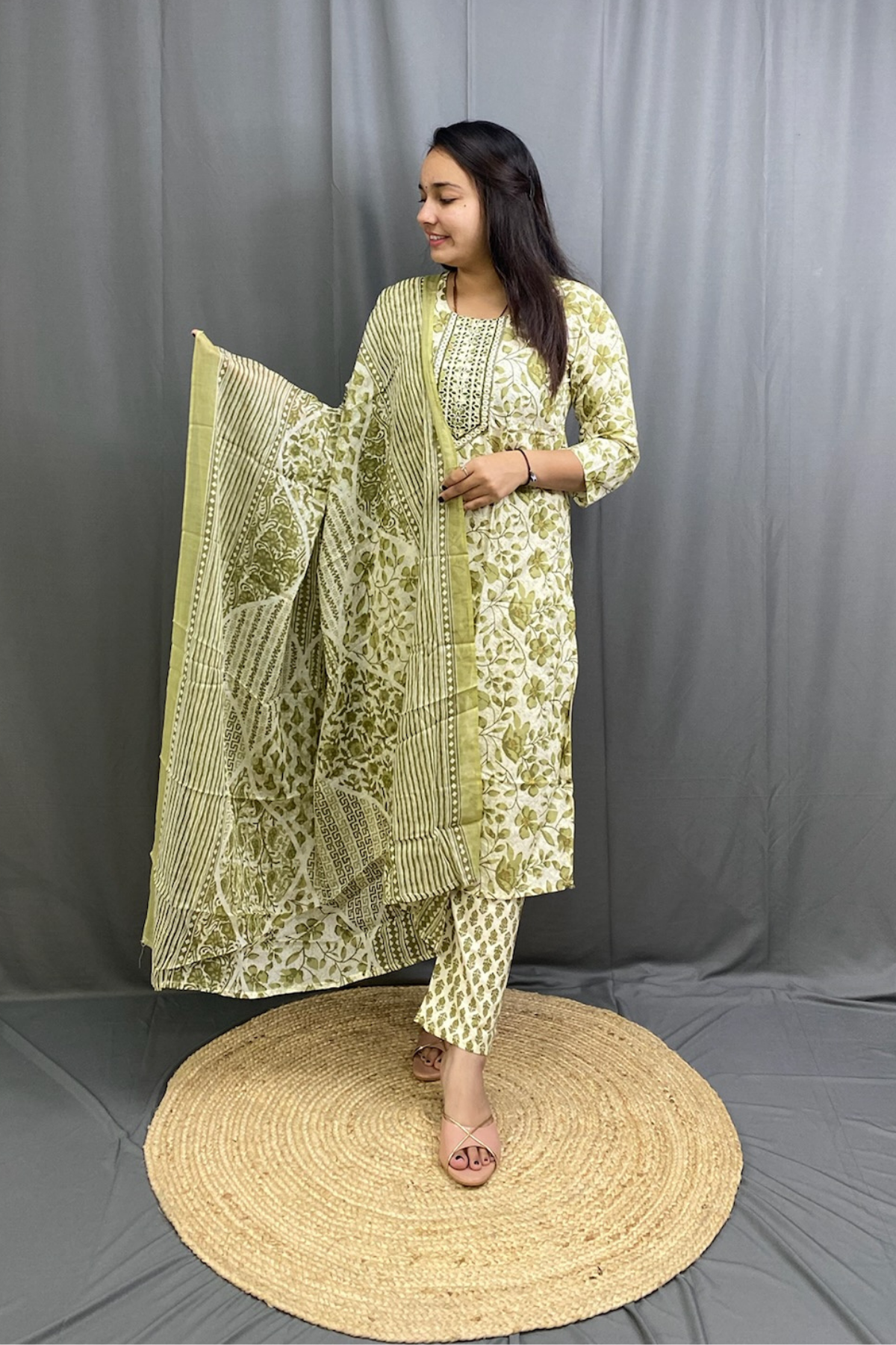 Pocket-Friendly Daily Wear Cotton Kurti Pant Dupatta Set Regular price