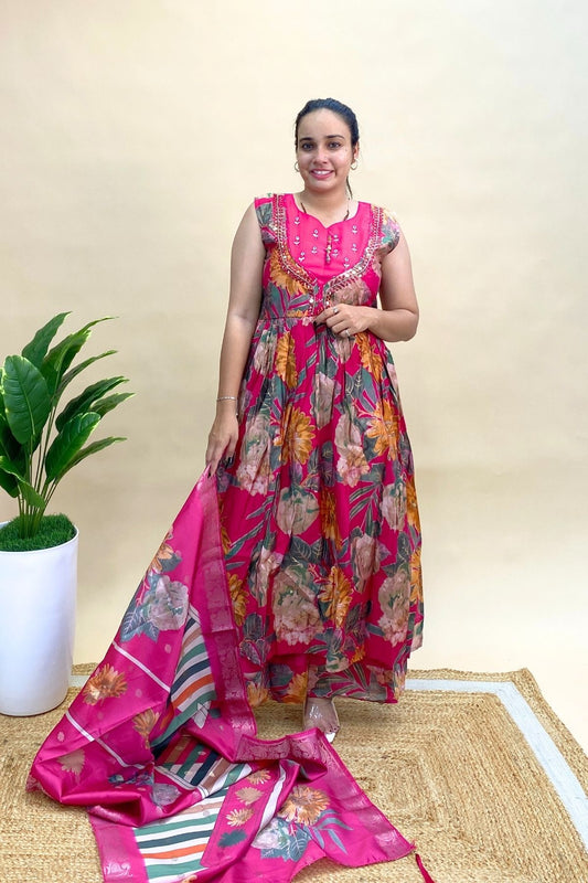 Premium Art Silk Kurti Dupatta Set with Elephant Plazo, Indo-Western for Festive Charm