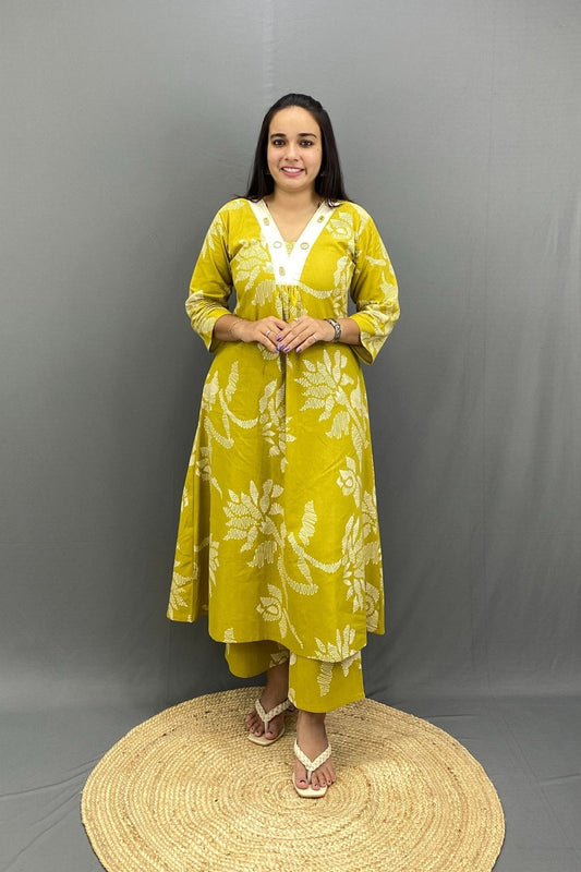 Cotton Co-ord Set with Mirror Neck Embroidery & Pocket, Everyday Ethnic Style